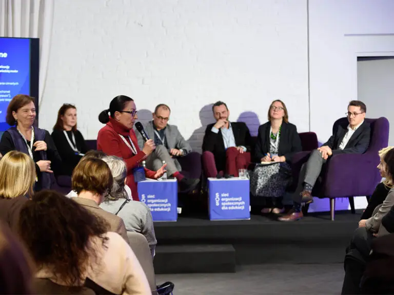 A panel discussion on stage at the sixth Summit for Education